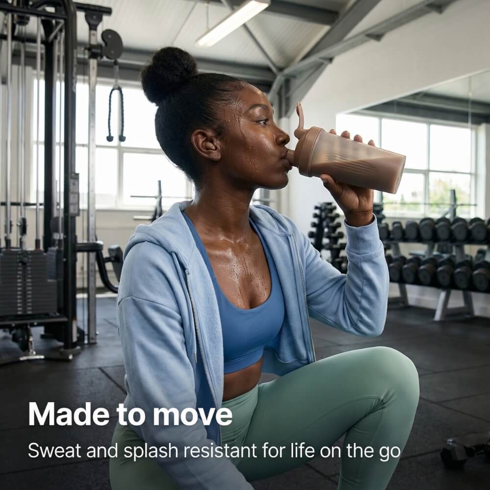 ViSound™ Air ultra-light earbuds in skin tones edition displayed with a fitness setting and workout equipment in the backg...