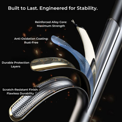 Digital rendering of a product's durable multi-layer construction featuring a blue reinforced alloy core, golden anti-oxidation coating, and a silver scratch-resistant honeycomb finish