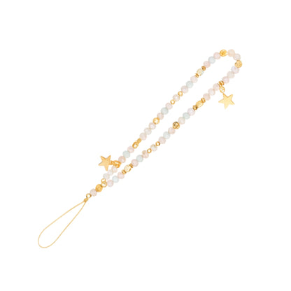 Jewelry: a delicate gold-plated beaded toe ring chain featuring alternating pale pink and light blue beads with two prominent gold star charms