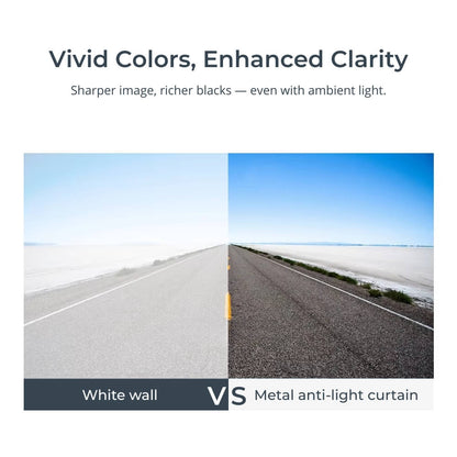 Digital photographic comparison contrasting a faded, low-clarity image of a grey desert road and pale sky on the left with a vivid, high-clarity image on the right featuring a bright blue sky, dark asphalt road with a crisp yellow line, and detailed white salt flats