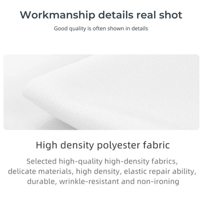 Product photo of white high-density polyester fabric revealing its tight visible weave texture and gentle fold detail